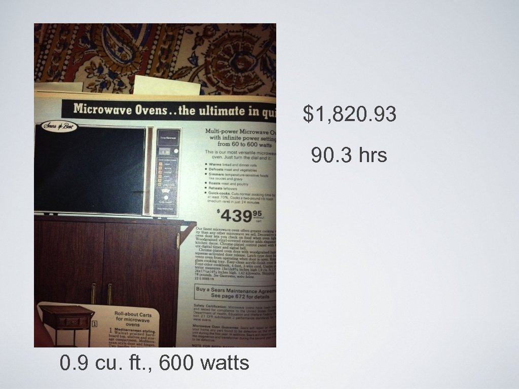 $1, 820. 93 90. 3 hrs 0. 9 cu. ft. , 600 watts 