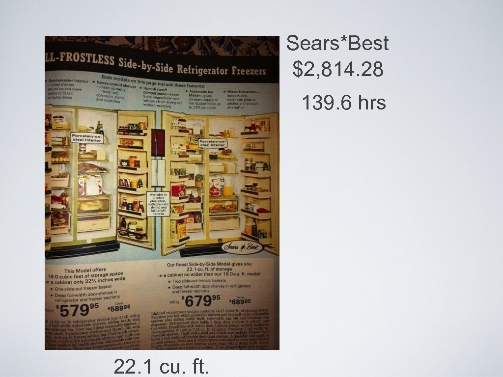 Sears*Best $2, 814. 28 139. 6 hrs 22. 1 cu. ft. 