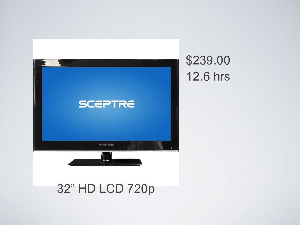 $239. 00 12. 6 hrs 32” HD LCD 720 p 