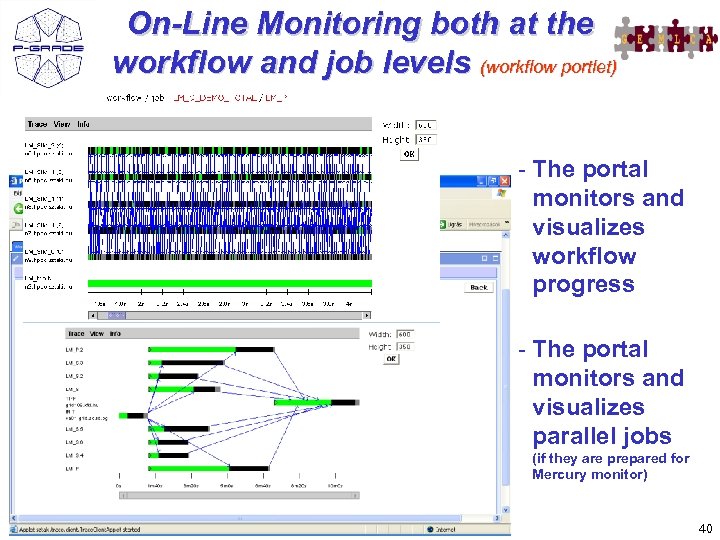 On-Line Monitoring both at the workflow and job levels (workflow portlet) - The portal