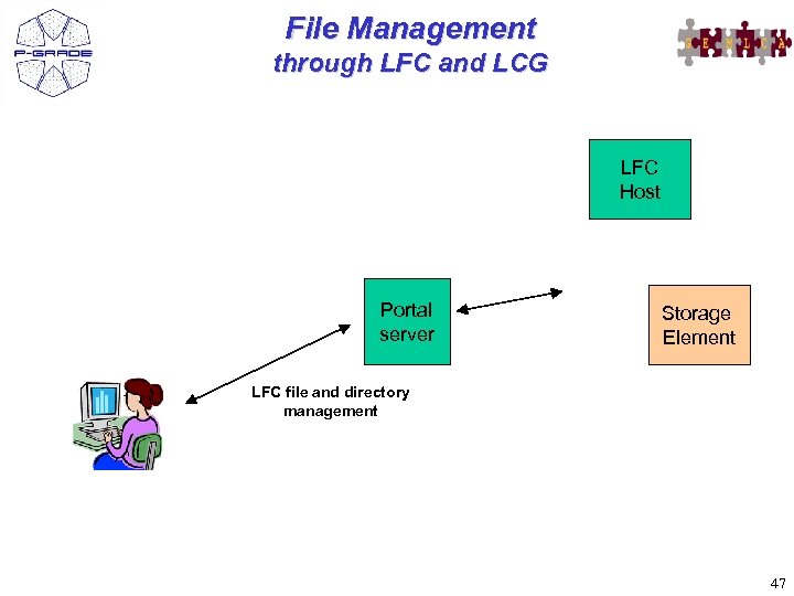 File Management through LFC and LCG LFC Host Portal server Storage Element LFC file