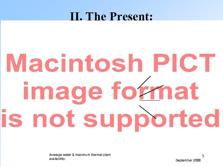 II. The Present: Average water & maximum thermal plant availability. September 2006 5 