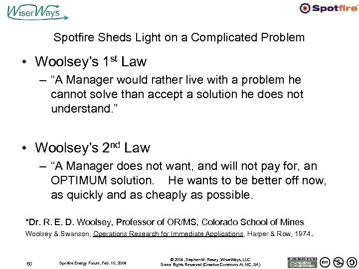 Spotfire Sheds Light on a Complicated Problem • Woolsey’s 1 st Law – “A