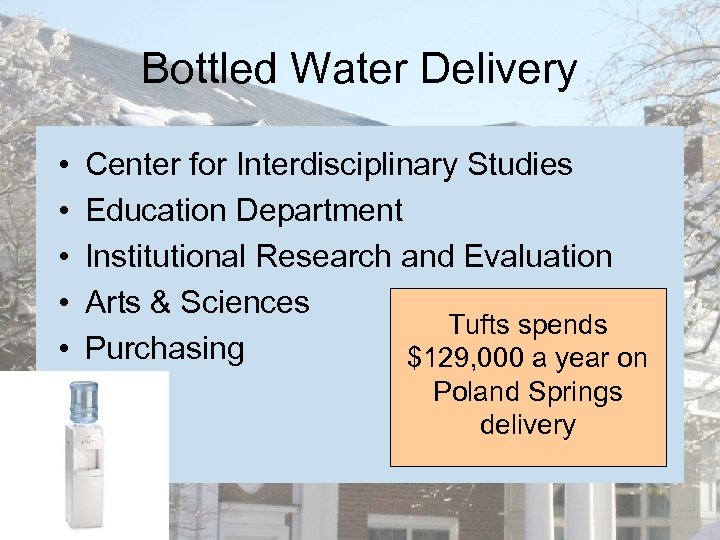 Bottled Water Delivery • • • Center for Interdisciplinary Studies Education Department Institutional Research