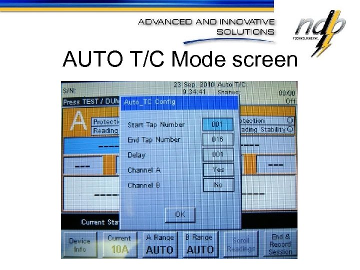 AUTO T/C Mode screen 