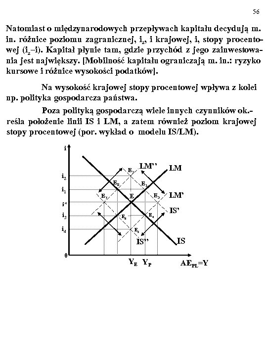 56 Natomiast o międzynarodowych przepływach kapitału decydują m. in. różnice poziomu zagranicznej, iz, i