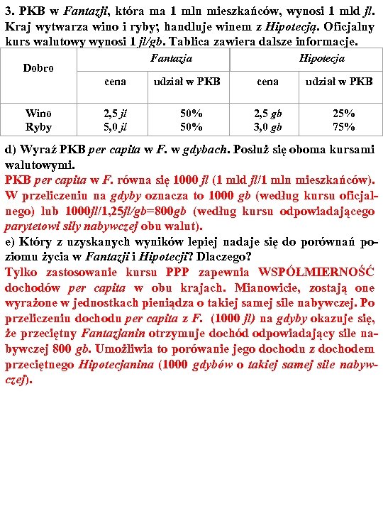 3. PKB w Fantazji, która ma 1 mln mieszkańców, wynosi 1 mld jl. Kraj