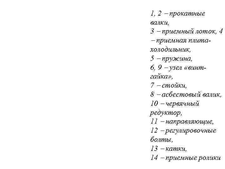 1, 2 прокатные валки, 3 приемный лоток, 4 приемная плита- холодильник, 5 пружина, 6,