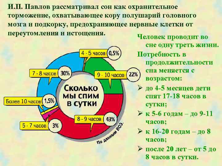 И. П. Павлов рассматривал сон как охранительное торможение, охватывающее кору полушарий головного мозга и