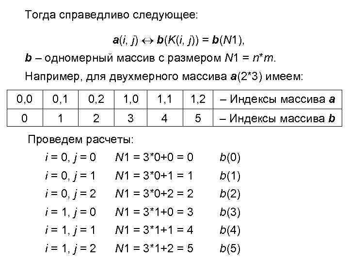  Тогда справедливо следующее: a(i, j) b(K(i, j)) = b(N 1), b – одномерный