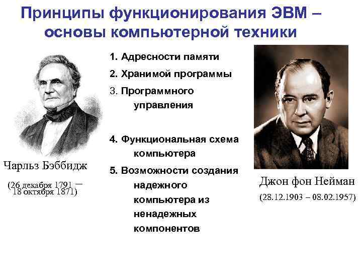   Принципы функционирования ЭВМ – основы компьютерной техники    1. Адресности
