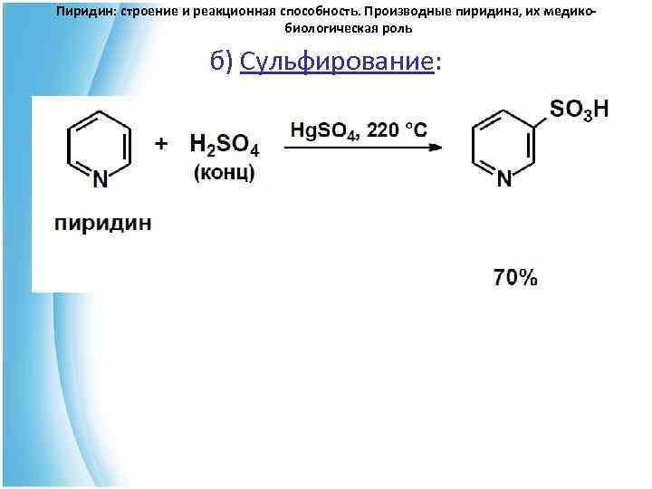 Пиридин. Сульфирование пиридина. Пиридин + 