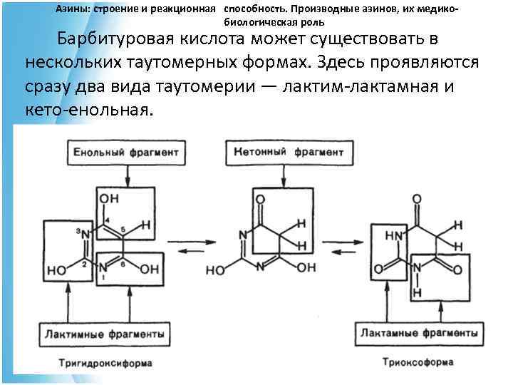  Азины: строение и реакционная способность. Производные азинов, их медико- биологическая роль Барбитуровая кислота