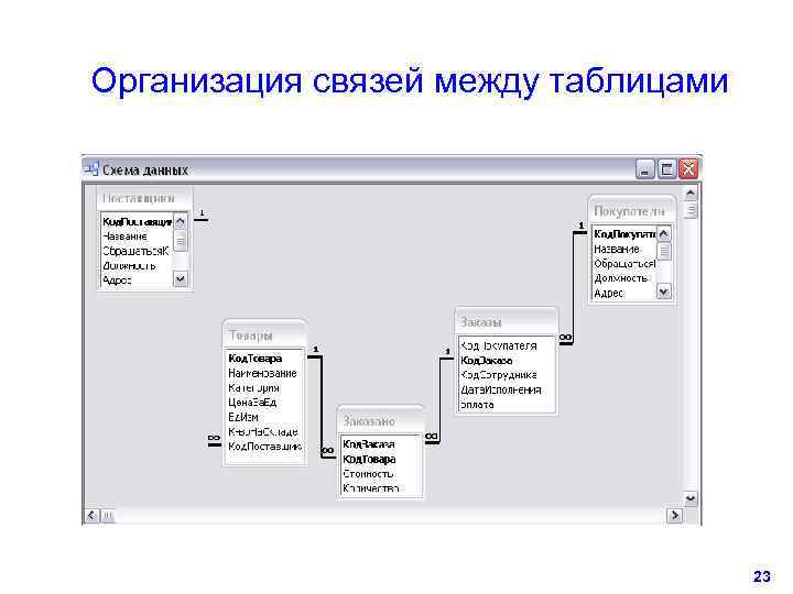 Организация связей между таблицами       23 