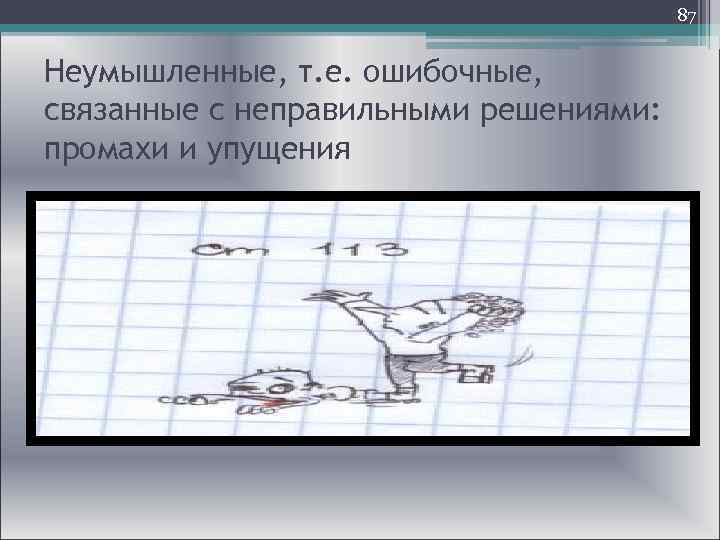  87 Неумышленные, т. е. ошибочные, связанные с неправильными решениями: промахи и упущения 