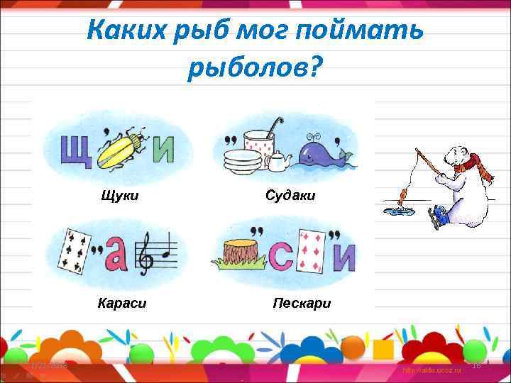   Каких рыб мог поймать    рыболов?    Щуки