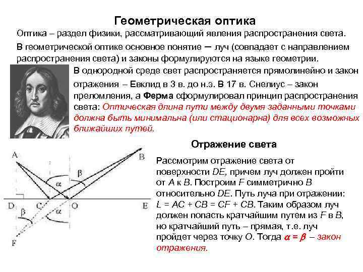  Геометрическая оптика Оптика – раздел физики, рассматривающий явления распространения света. В геометрической оптике