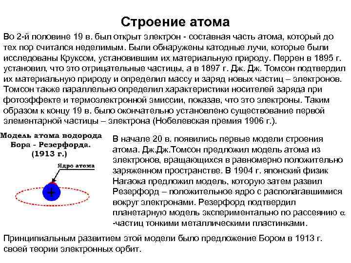  Строение атома Во 2 -й половине 19 в. был открыт электрон - составная