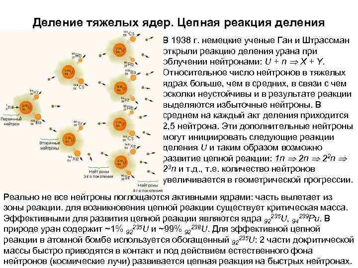  Деление тяжелых ядер. Цепная реакция деления В 1938 г. немецкие ученые Ган и