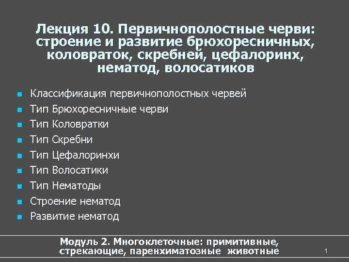   Лекция 10. Первичнополостные черви: строение и развитие брюхоресничных,  коловраток, скребней, цефалоринх,