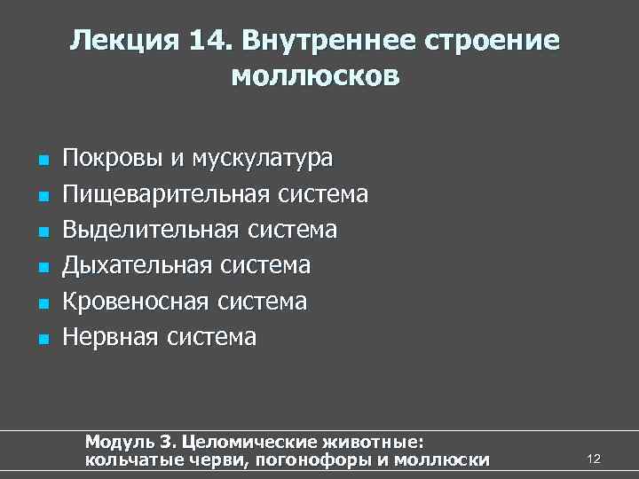   Лекция 14. Внутреннее строение    моллюсков n  Покровы и