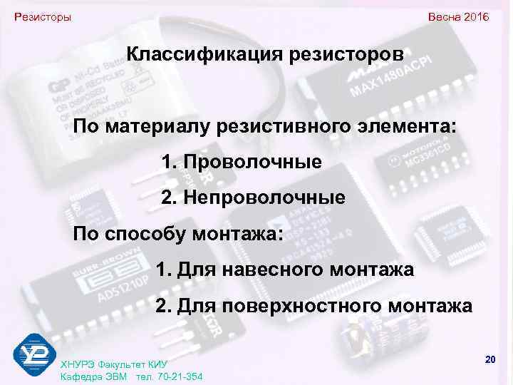 Резисторы       Весна 2016     Классификация