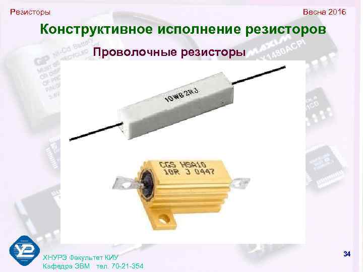 Резисторы       Весна 2016  Конструктивное исполнение резисторов 