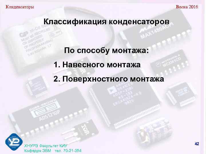 Конденсаторы       Весна 2016   Классификация конденсаторов 