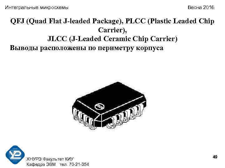 Интегральные микросхемы Весна 2016 QFJ (Quad Flat J-leaded Package), PLCC (Plastic Leaded Chip Carrier),