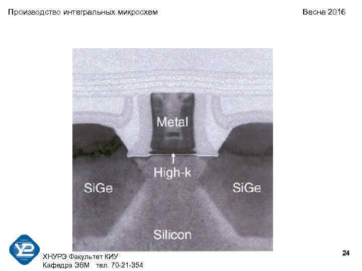 Производство интегральных микросхем Весна 2016 24 ХНУРЭ Факультет КИУ Кафедра ЭВМ тел. 70 -21