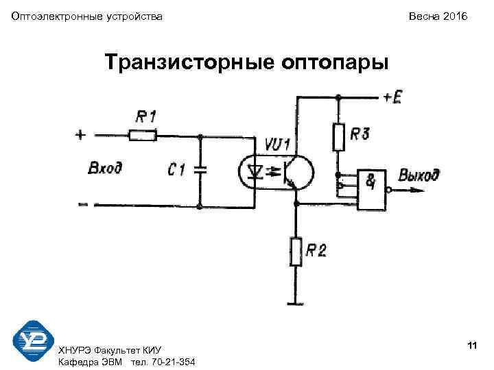 Оптоэлектронные устройства Весна 2016 Транзисторные оптопары 11 ХНУРЭ Факультет КИУ Кафедра ЭВМ тел. 70