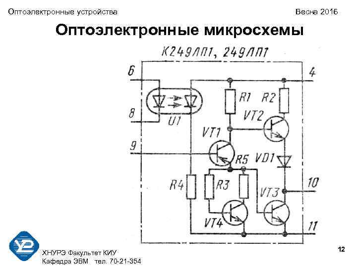 Оптоэлектронные устройства Весна 2016 Оптоэлектронные микросхемы 12 ХНУРЭ Факультет КИУ Кафедра ЭВМ тел. 70