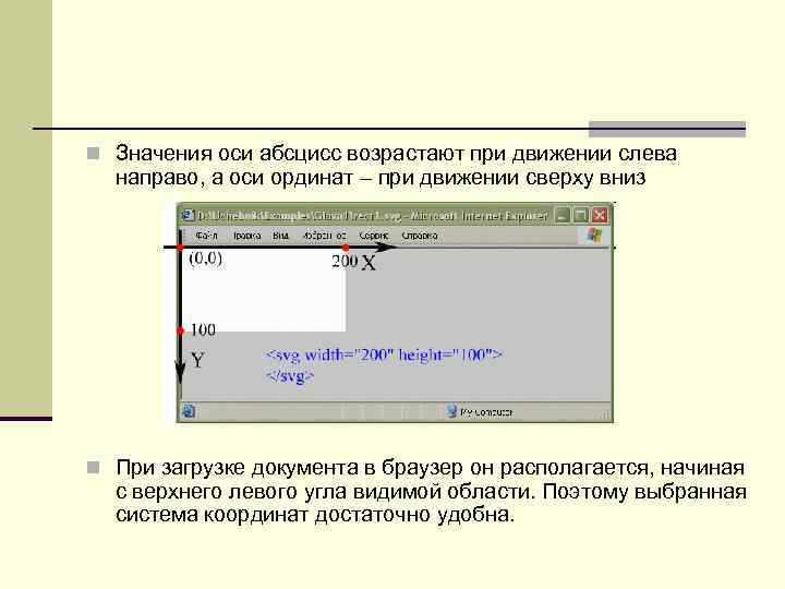  Значения оси абсцисс возрастают при движении слева направо, а оси ординат – при