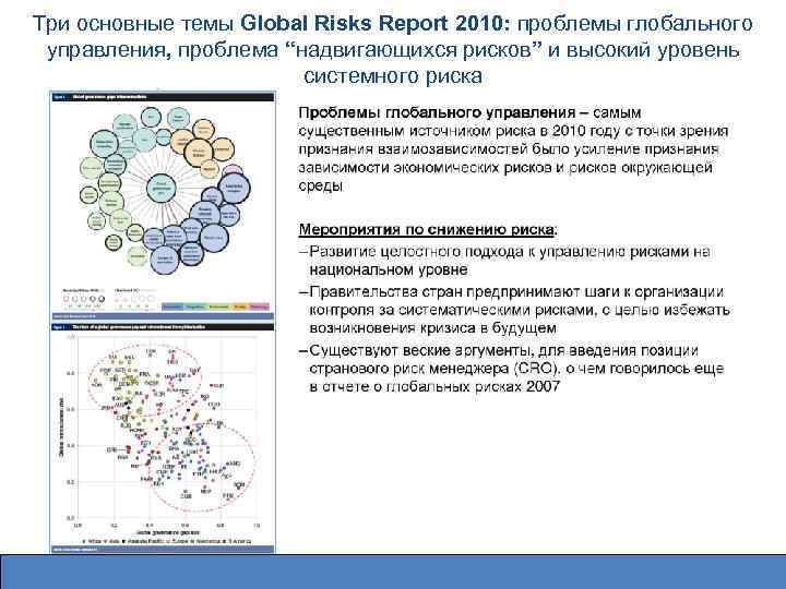 Три основные темы Global Risks Report 2010: проблемы глобального управления, проблема “надвигающихся рисков” и