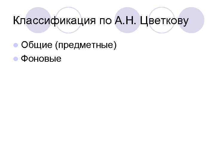 Классификация по А. Н. Цветкову l Общие (предметные) l Фоновые 