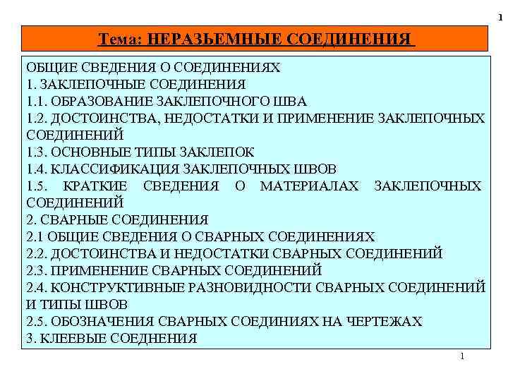  1 Тема: НЕРАЗЬЕМНЫЕ СОЕДИНЕНИЯ ОБЩИЕ СВЕДЕНИЯ О СОЕДИНЕНИЯХ 1. ЗАКЛЕПОЧНЫЕ СОЕДИНЕНИЯ 1. 1.