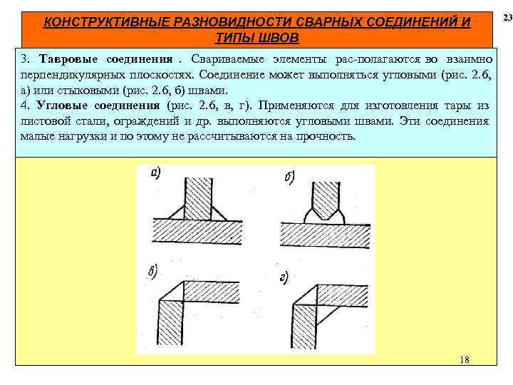  23 КОНСТРУКТИВНЫЕ РАЗНОВИДНОСТИ СВАРНЫХ СОЕДИНЕНИЙ И ТИПЫ ШВОВ 3. Тавровыe соединения. Свариваемые элементы