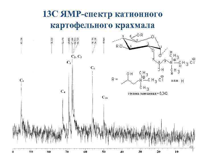 13 С ЯМР-спектр катионного  картофельного крахмала       49