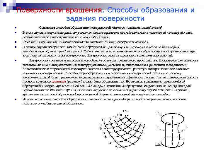 Образование поверхностей. Способы образования поверхностей каркасный кинематический. Способы задания поверхности вращения. Образование поверхности вращения. Основные способы задания поверхностей.