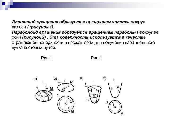 Эллипсоид вращения образуется вращением эллипса вокруг его оси i (рисунок 1). Параболоид вращения образуется