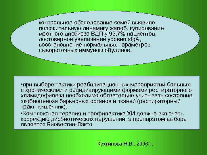  контрольное обследование семей выявило положительную динамику жалоб, купирование местного дисбиоза ВДП у 93,