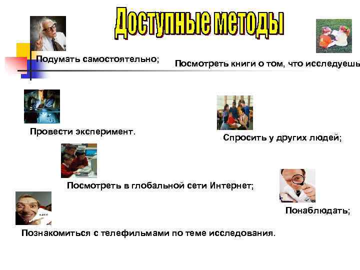  Подумать самостоятельно;      Посмотреть книги о том, что исследуешь