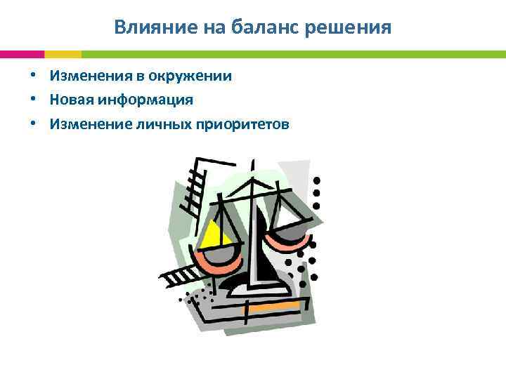  Влияние на баланс решения • Изменения в окружении • Новая информация • Изменение