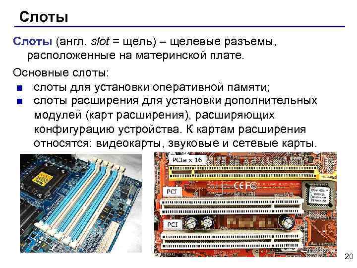 Основные разъемы материнской платы