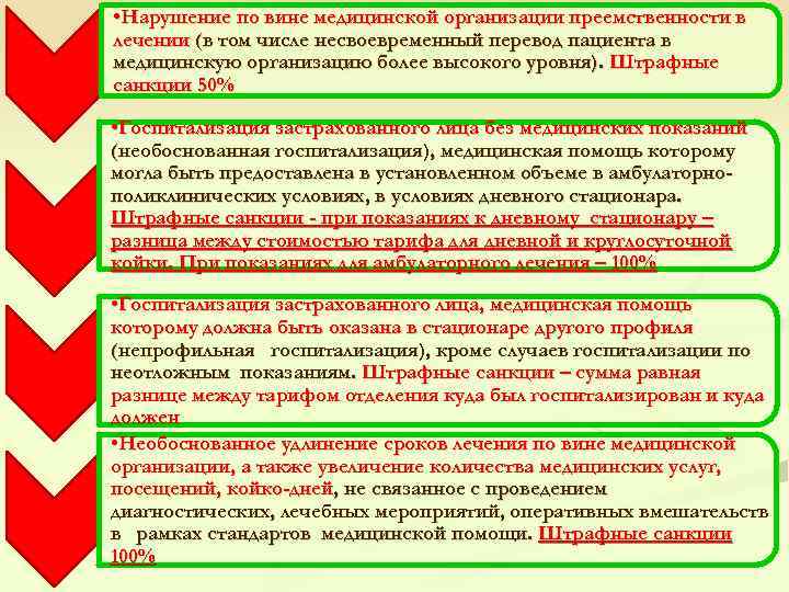  • Нарушение по вине медицинской организации преемственности в лечении (в том числе несвоевременный