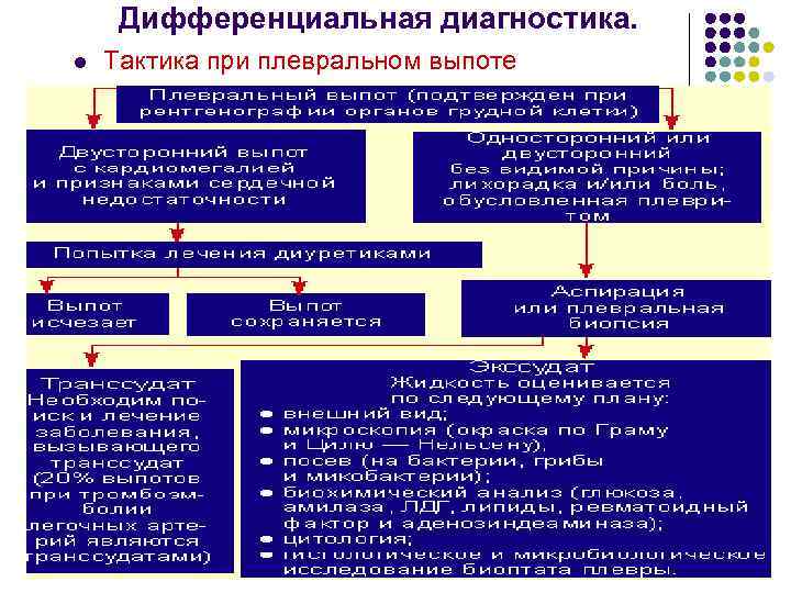  Дифференциальная диагностика. l Тактика при плевральном выпоте 