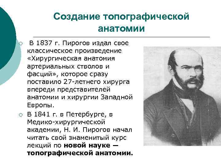  Создание топографической анатомии ¡ В 1837 г. Пирогов издал свое классическое произведение «Хирургическая