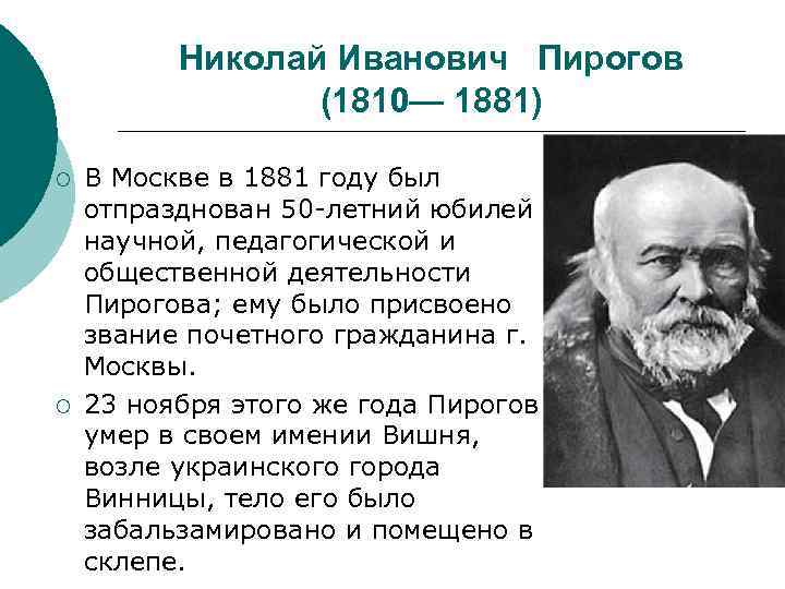  Николай Иванович Пирогов (1810— 1881) ¡ В Москве в 1881 году был отпразднован