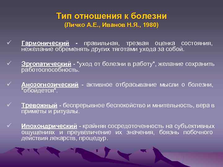     Тип отношения к болезни   (Личко А. Е. ,