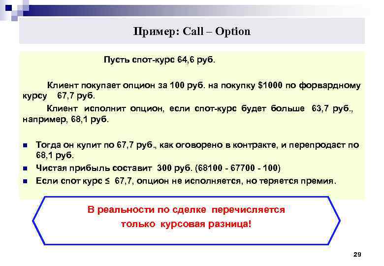 Пример: Call – Option : Пример: Call – Option :